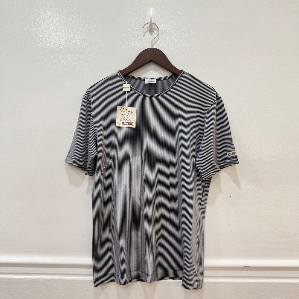 Moschino Cheap and Chic Mens Pinstripe T-Shirt Made in Italy USA 44 NEW